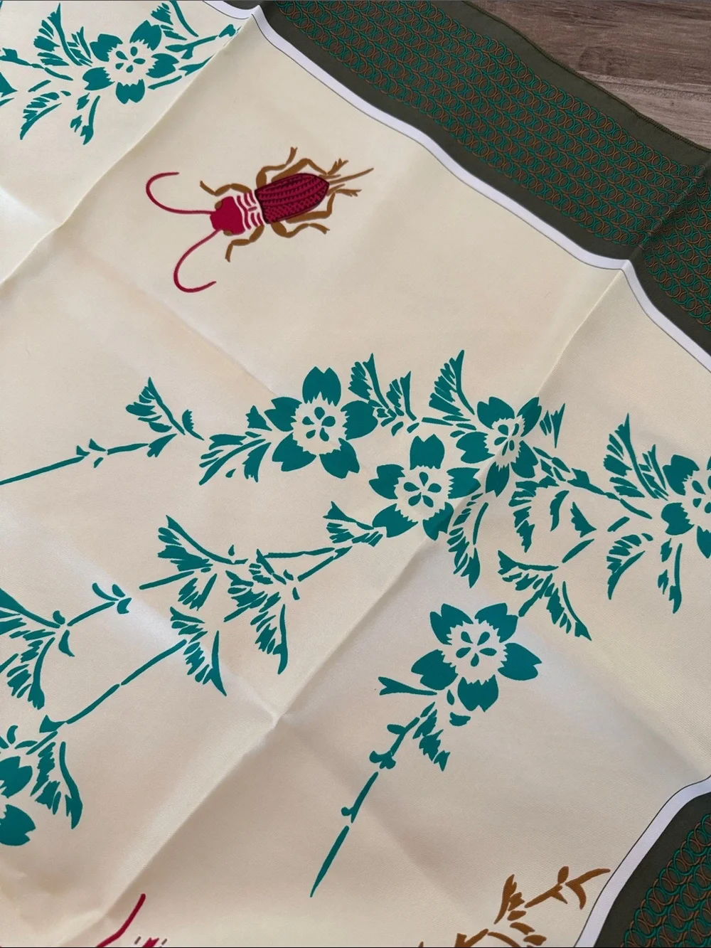 Vintage Anquetil botanical insect butterfly print silk scarf